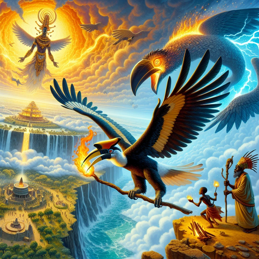 The brave messenger bird carrying fire from the spirit realm to earth