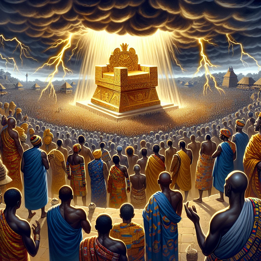 The Golden Stool descending from heaven amid thunder and lightning