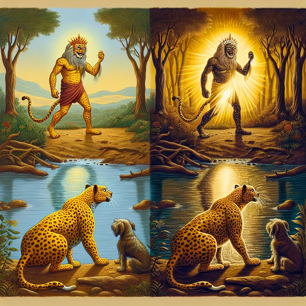The leopard admiring himself before the great transformation