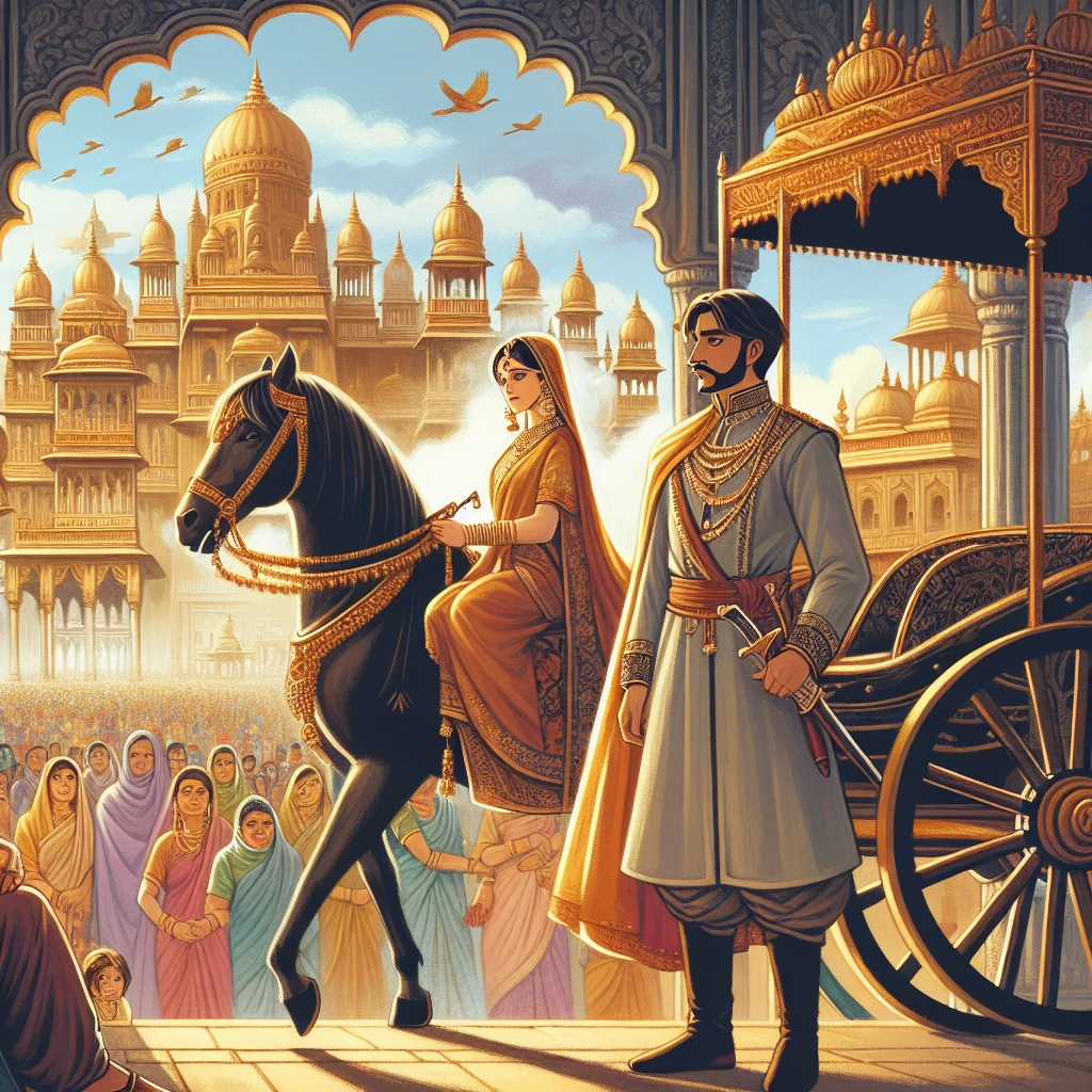 Prince Rama accepting his exile with grace while Sita and Lakshmana prepare to accompany him