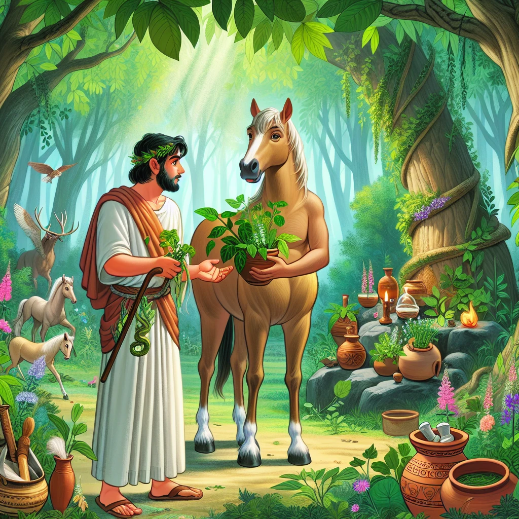 Asclepius learning the healing arts from Chiron