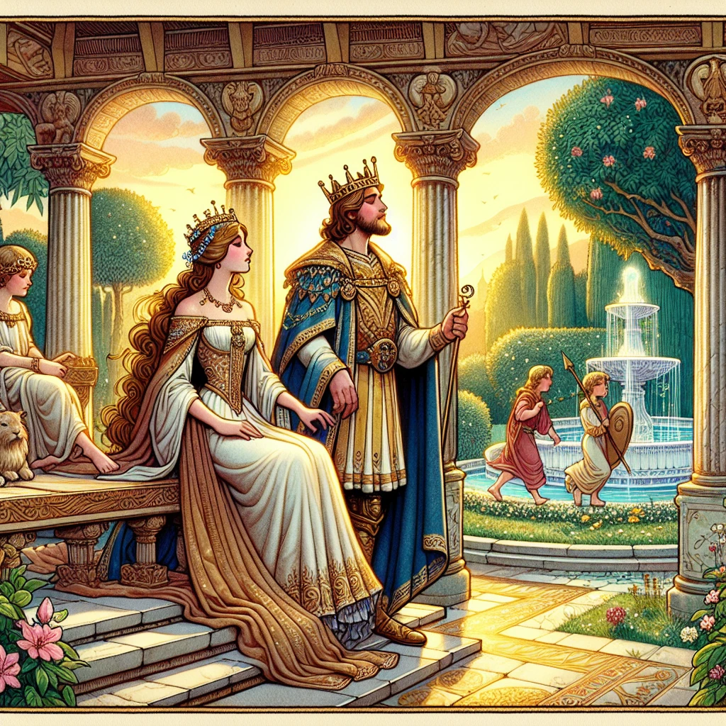 Alcestis with Admetus in their palace garden