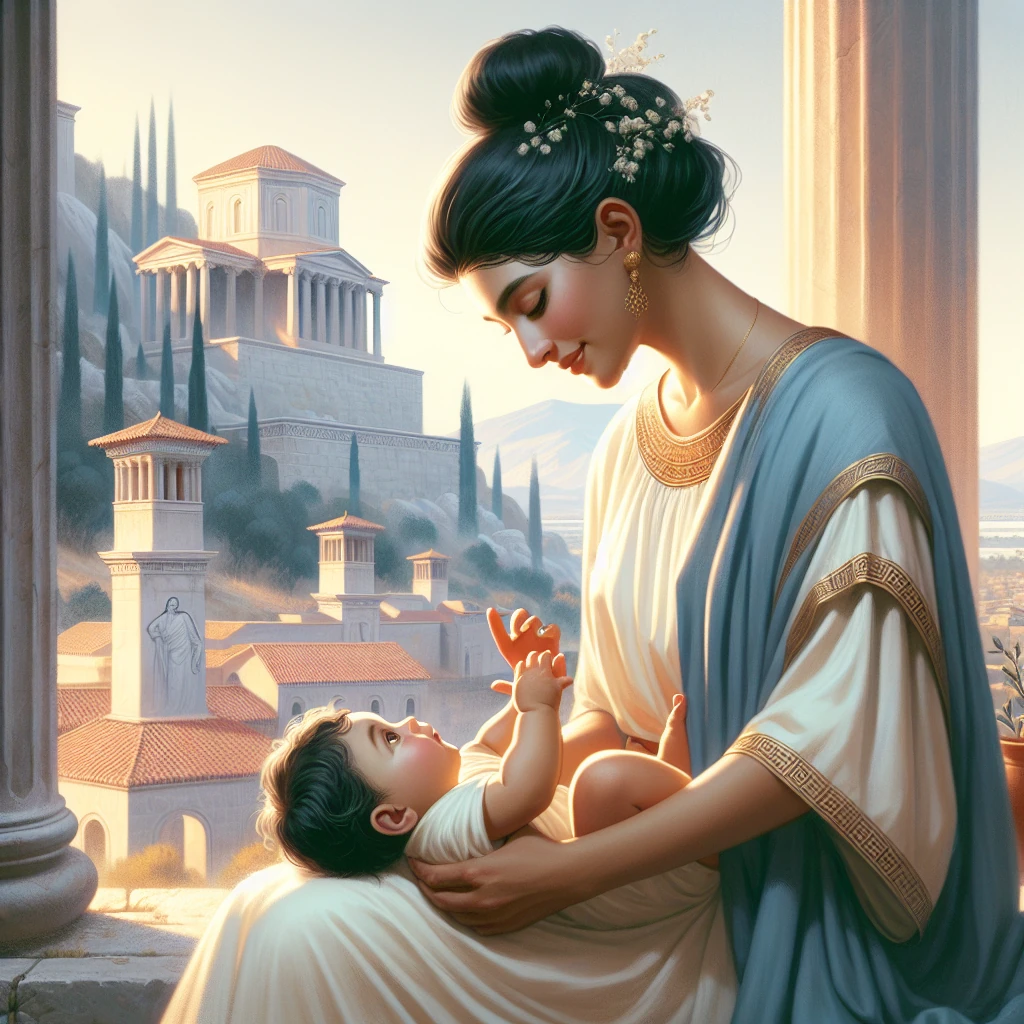 Andromache with her infant son, watching from the walls of Troy