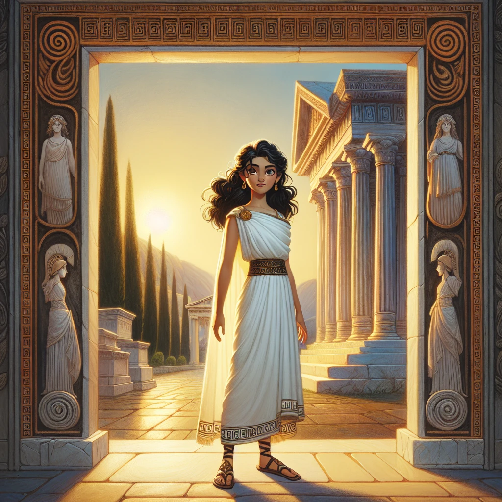 Antigone standing courageously before the tomb