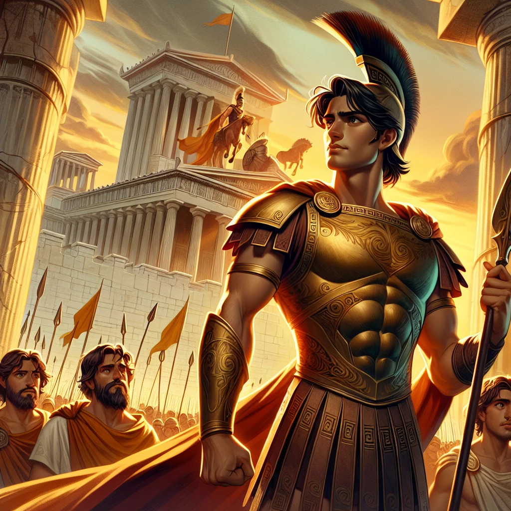 Hector defending the walls of Troy with courage and honor