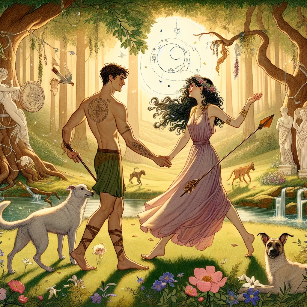 Cephalus kneeling beside the dying Procris in the forest, his face filled with anguish as he realizes he has accidentally killed the woman he loved most