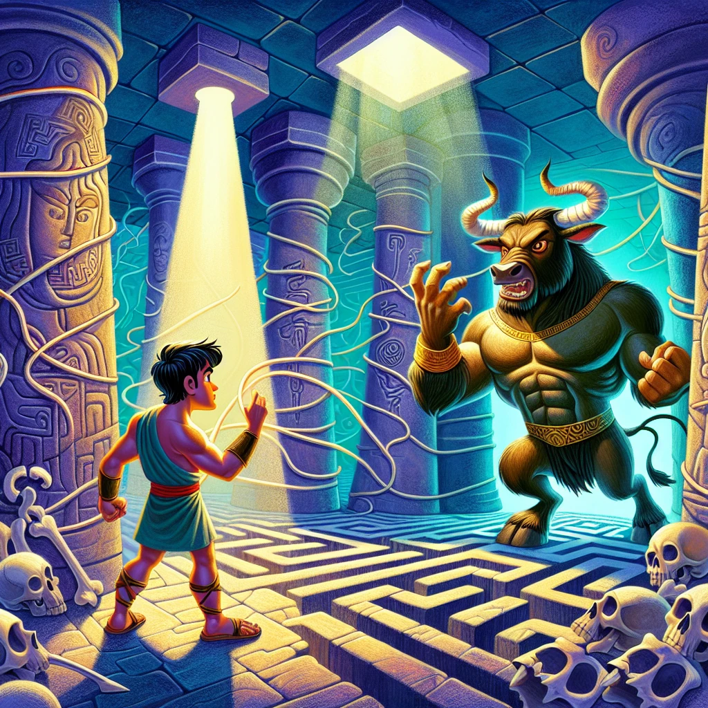 Theseus confronting the Minotaur in the Labyrinth